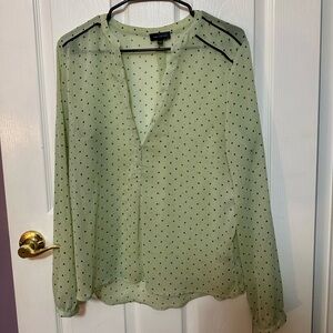 The Limited Sheer Light Green Polka Dot Blouse Size Large